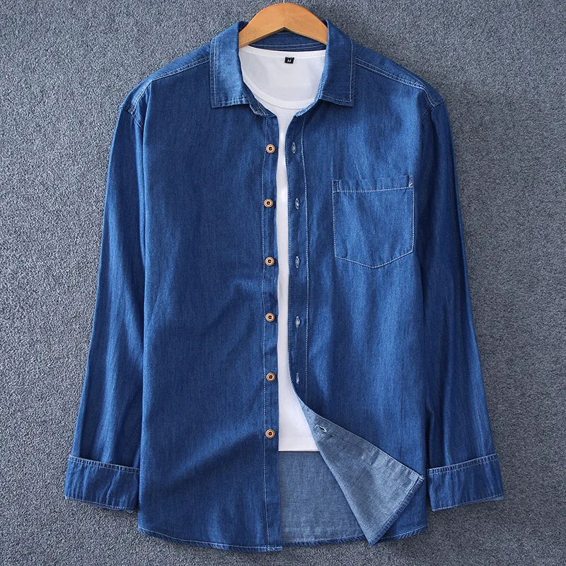 Plus Size 4XL 5XL 6XL 7XL 8XL Men\'s Denim Shirt Casual Long Sleeve Summer Spring Jeans Shirt Male Oversize Brand Clothing Large