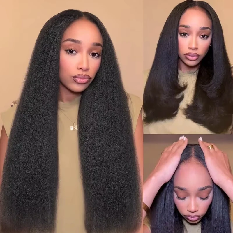 

V Part Wig Human Hair Kinky Straight 250% Density No Leave Out V Part Wigs Upgrade U Part Human Hair Wig Clip V Shape Human Hair