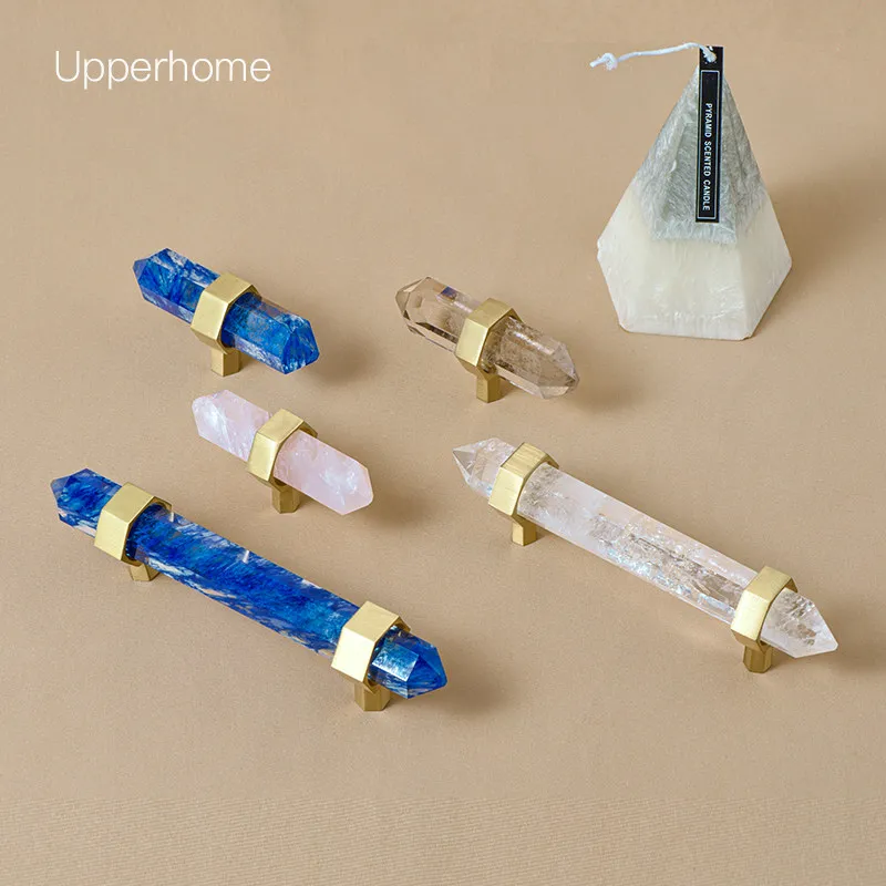 Design natural crystal handle cabinet door drawer wardrobe light luxury brass modern simple cabinet double hole handle