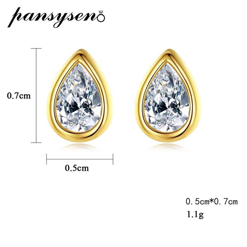 PANSYSEN 100% 925 sterling silver 5x7MM pear cut high carbon diamond gemstone stud earrings wedding party girl fine jewelry gift