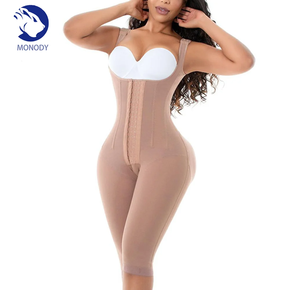 

Women‘s Compression Garment Three-Breasted Hook-Eye Post-operative Shapewear Knee Length With Corset Boning Fajas Colombianas