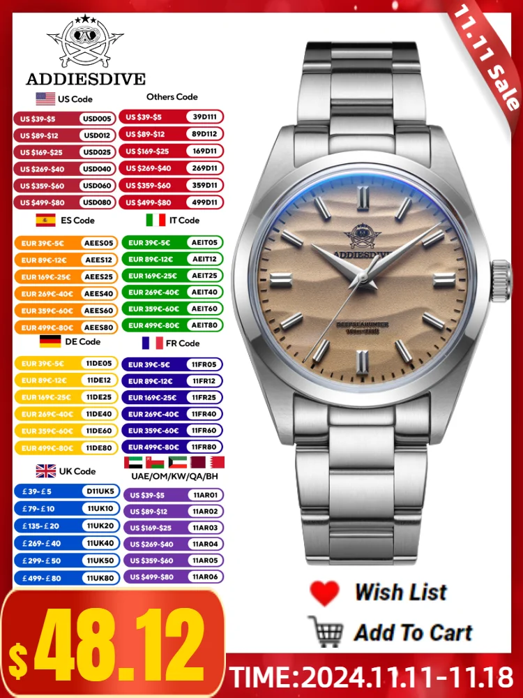 Addiesdive Hot Ad2030 36Mm Heren Horloge Relogios Masculino Outdoor Sport Bubble Spiegel Pot Cover