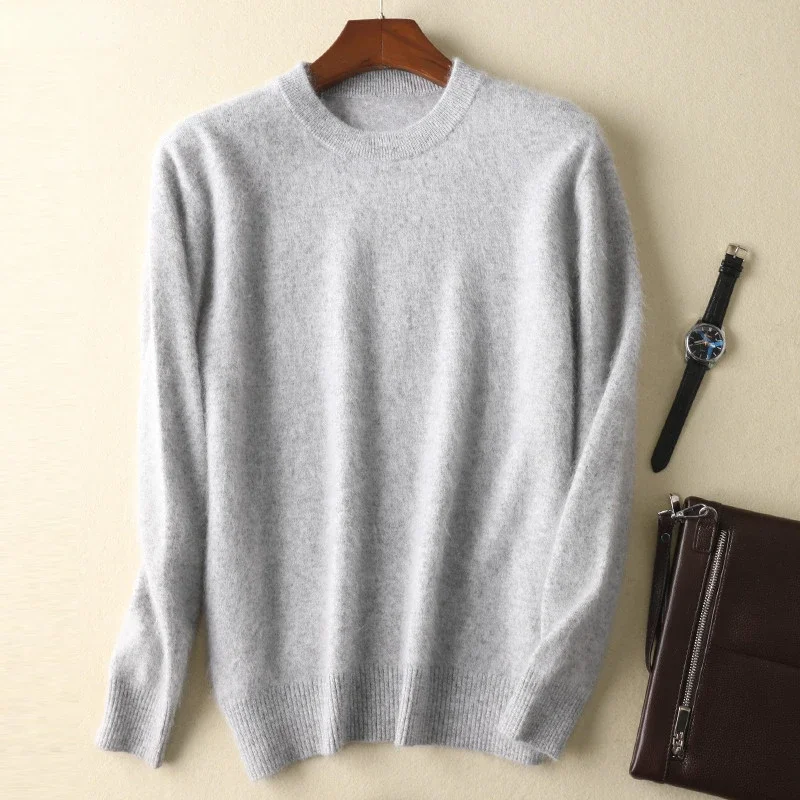 Men's 100% Pure Mink Cashmere Sweater O-neck Pullover Knitted Large Size Mink Sweater Winter New Top Long Sleeve High End  Men