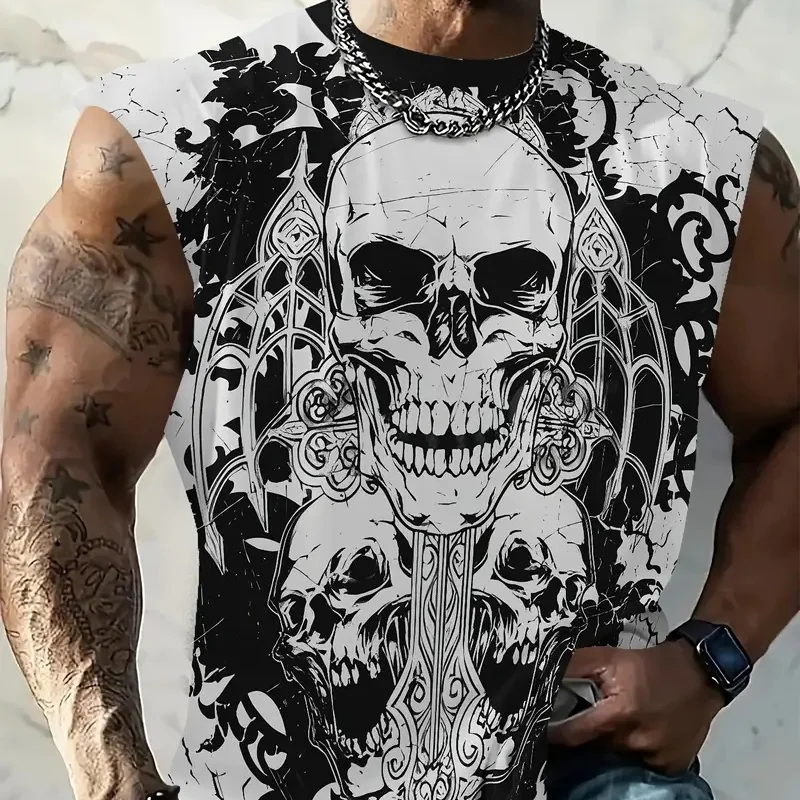

2025 New Spring and Summer Men's Workout 3D Pattern Bodybuilding Sports Fitness Sleeveless Shirt Casual Sleeveless