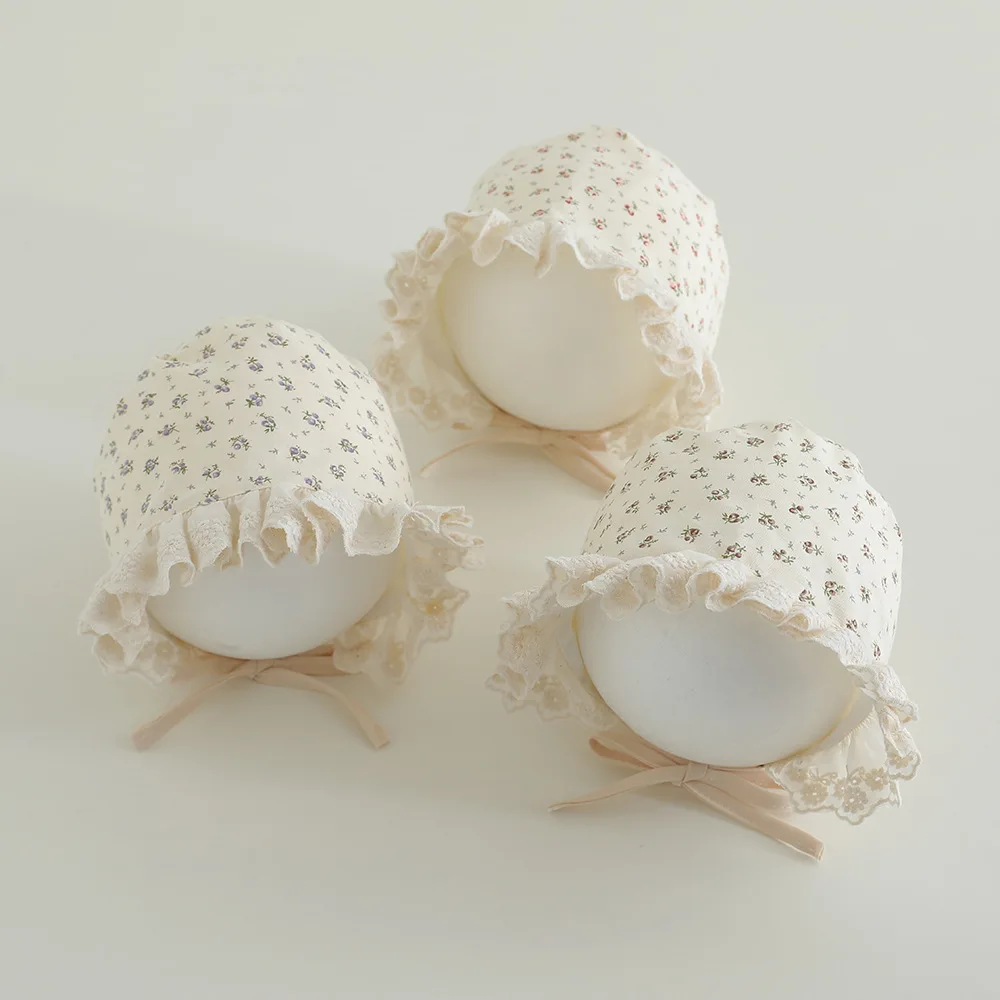 2025 Autumn Baby Hat Korean Muslin Newborn Bonnet Sweet Flower Printed Beanie Hat For Girls Boys Toddler Infant Accessories