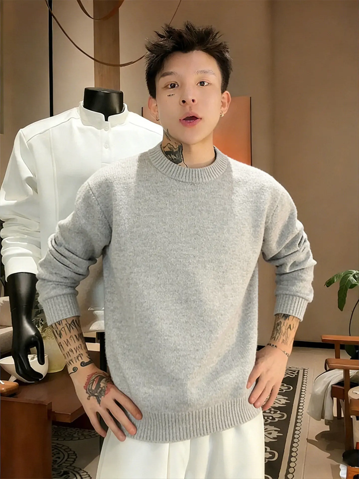 

Мужской теплый вязаный свитер с начесом, мягкий, для зимы, базовый слой, повседневный, молодежный, стильный, верхняя одежда