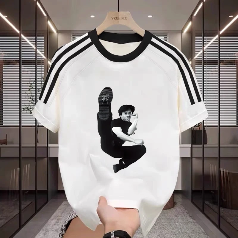 

Футболка свободного кроя из чистого хлопка с принтом «Кунг-фу», молодежная, в стиле «Витали», с прямым подолом, в китайском стиле, для повседневной носки