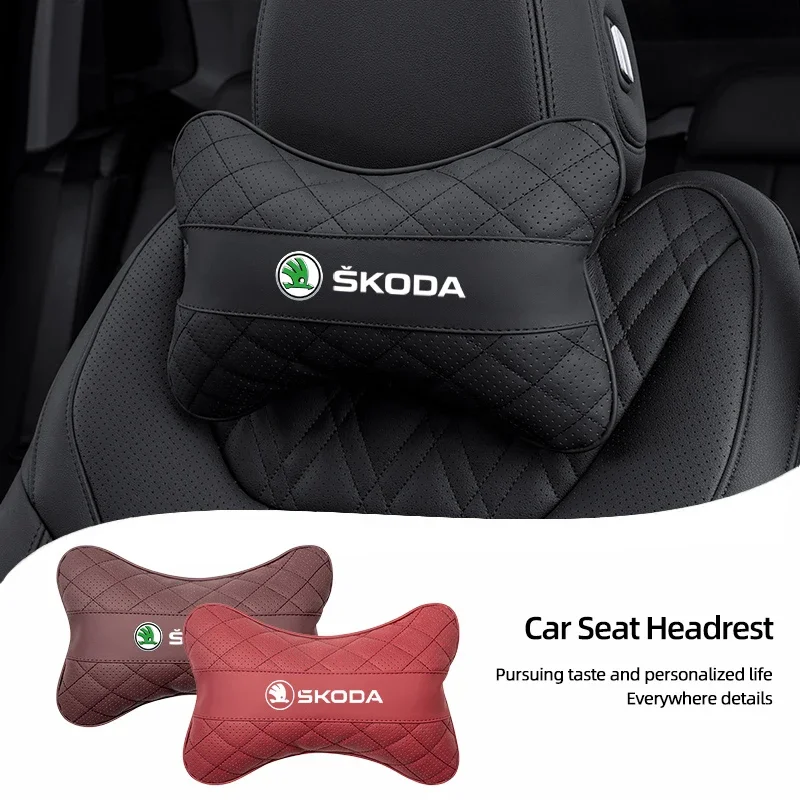 1Pcs Leather Car Seat Back Headrest Neck Pillow For Skoda Octavia Superb Rapid Kodiaq Karoq Fabia Kamiq Enyaq Citigo Yeti Scala