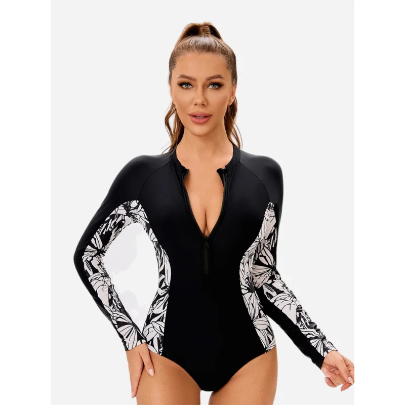 

Купальник Suring Swimar с цветочным принтом, цельный женский купальник Rash Guard с длинным рукавом, UPF 50+, купальный костюм