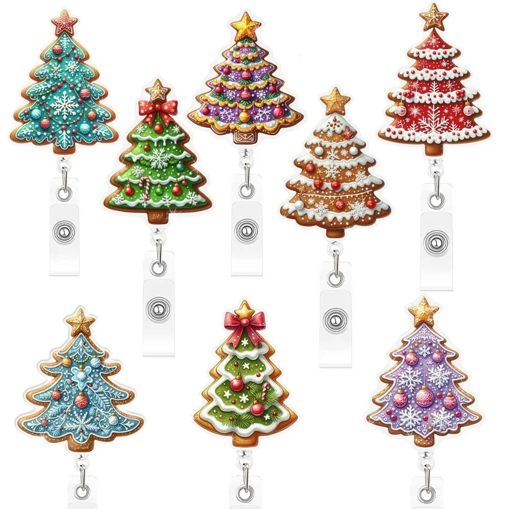 Pink Santa Christmas Badge Holder Santa Claus Reindeer Retractable Badge Reel Glitter Acrylic Retractable ID Holder Office