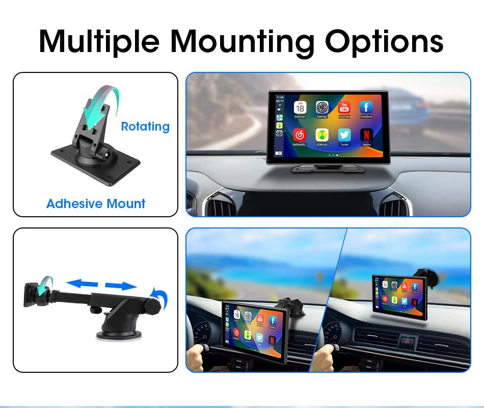 Srnubi Universal 7"9"10" Zoll Auto Wireless Carplay & Android Auto Navigation Rückspiegel FM AUX Multimedia Touchscreen Monitor – Detail 6