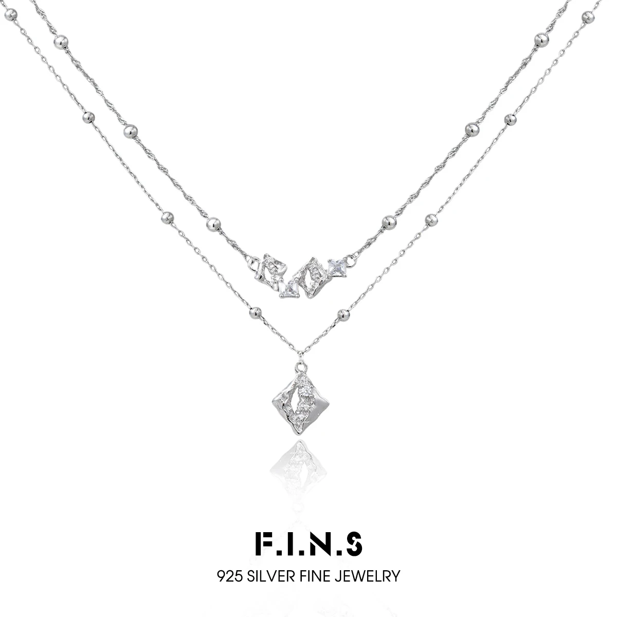 

F.I.N.S оригинальное квадратное ожерелье из стерлингового серебра S925 с цирконом для женщин, двухслойные геометрические подвески, ювелирные изделия