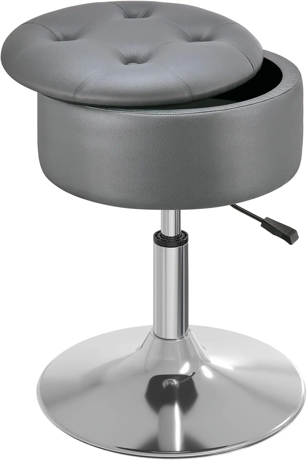 

Vanity Stool With Storage, 19"" To 23"" Height Adjustable Pu Leather Vanity Chair, 360° Swivel Makeup Stool With Removeable