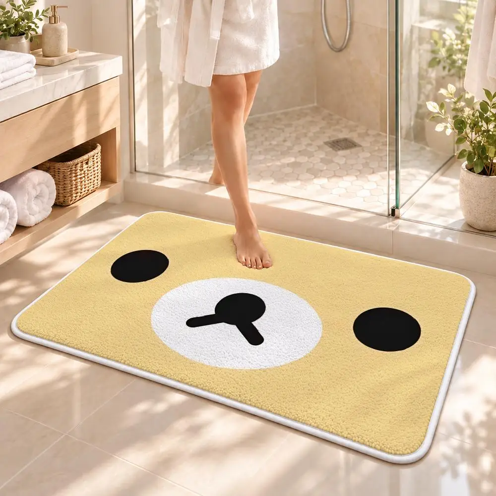 Cute Animal Expressions Floor Mat Flannel Rug Soft Non Slip Washable Door Mat for Bathroom Bedroom Kitchen Home Decor