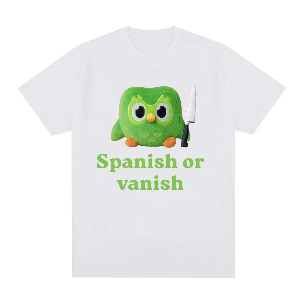 Spanish or Vanish Funny Owl Meme Tshirtwomens fashion retro short sleeved Tshirtcasual oversized Tshirt top