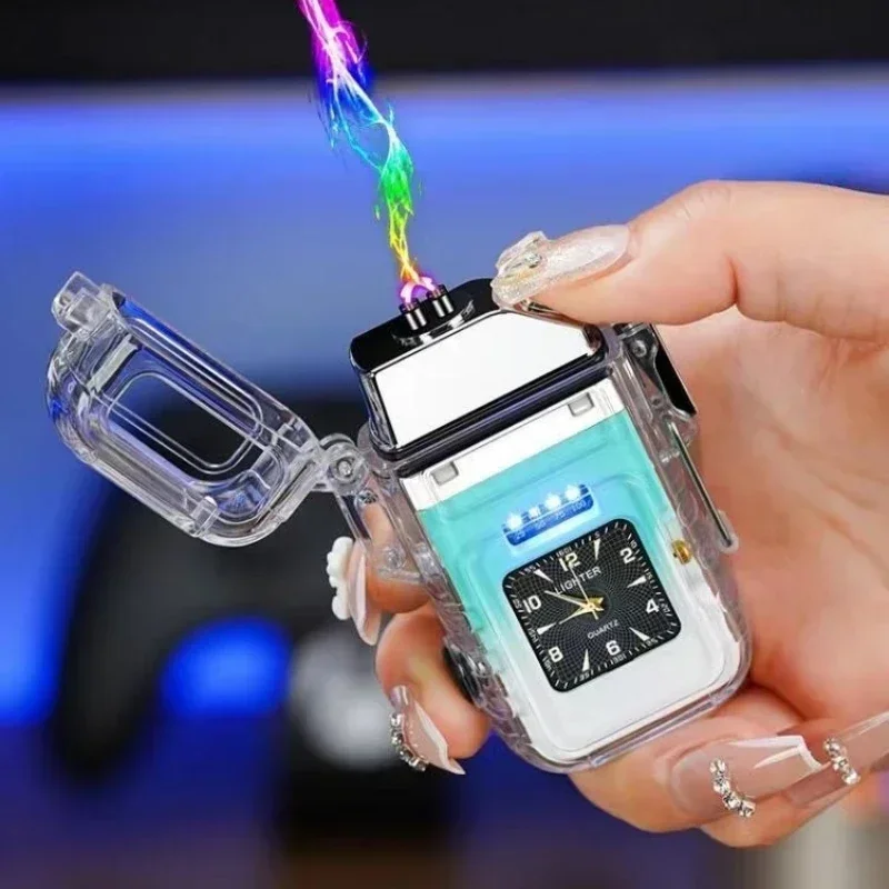 New Waterproof Watch Lighter Windproof USB Plasma Rechargeable Lighter Outdoor Portable Cigarette Lighter Men\'s Watch Gift