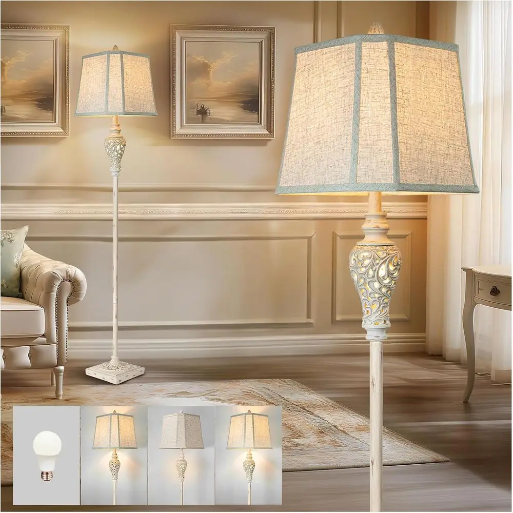 

Rustic 65 Tall Floor Lamp with Nightlight, Cut Linen Shade, Vintage Style for Living Room, Bedroom, Office, Home (Bulb Included)
