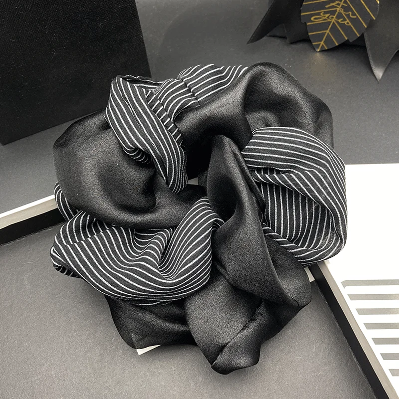 

Korean style contrasting color black stripe patchwork large elastic hair band for women, high-end, new fashionable, easy to matc