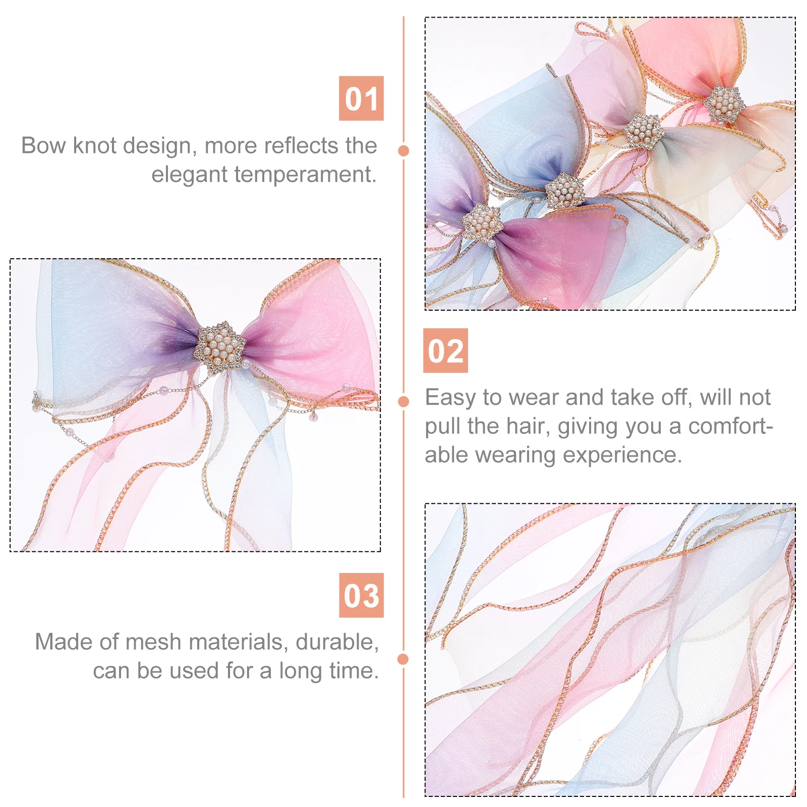 

4Pcs Hair Clips Bowknot Ribbon Hair Bows Girls Accessories Travel Holiday Gift Birthday Present Big Bows for Girls