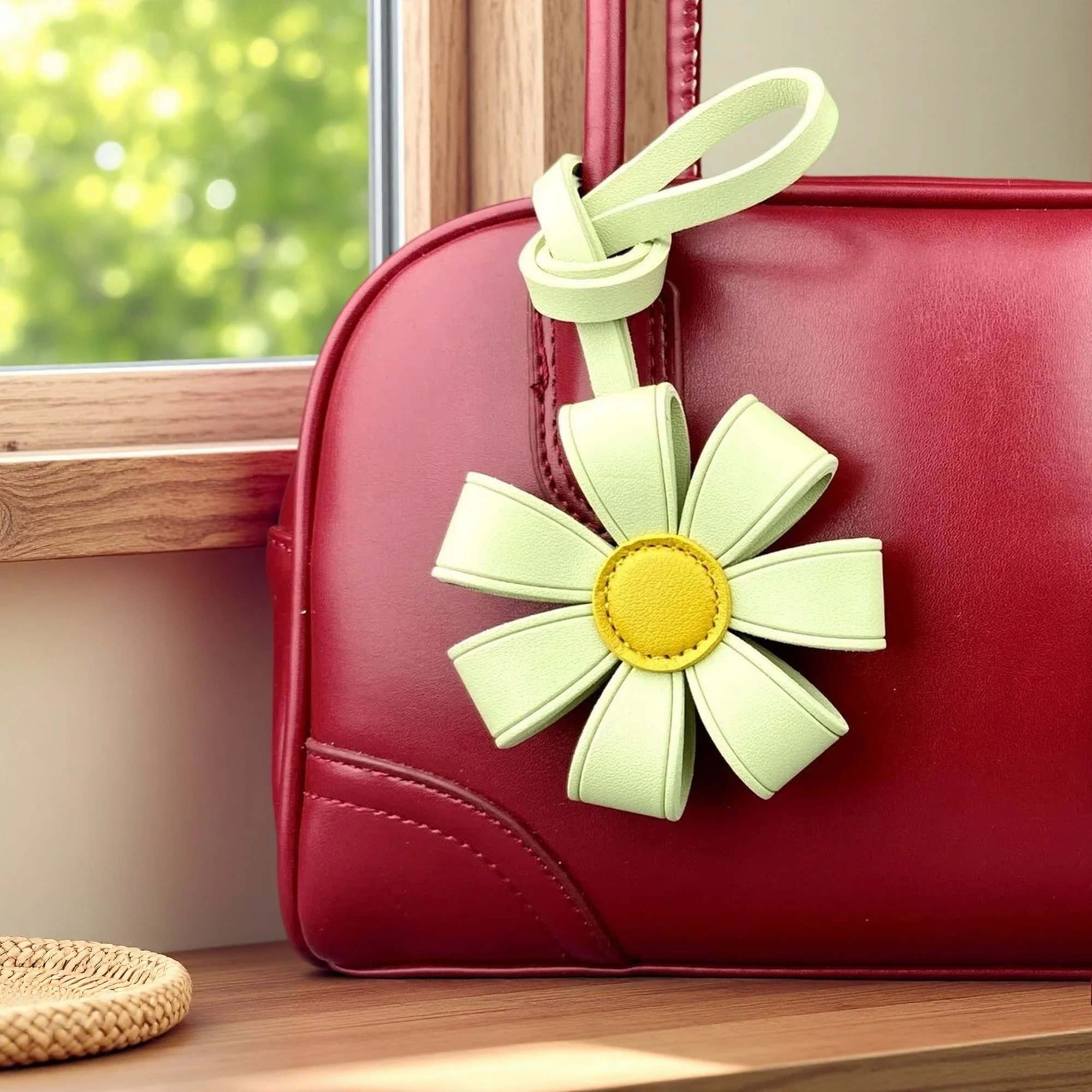 Thick PU Leather Sunflower Keychain Bag Charm,Chunky Floral Bag Charm with Healing Cute Design for Purses and Backpacks-Boho/Y2K - view 5