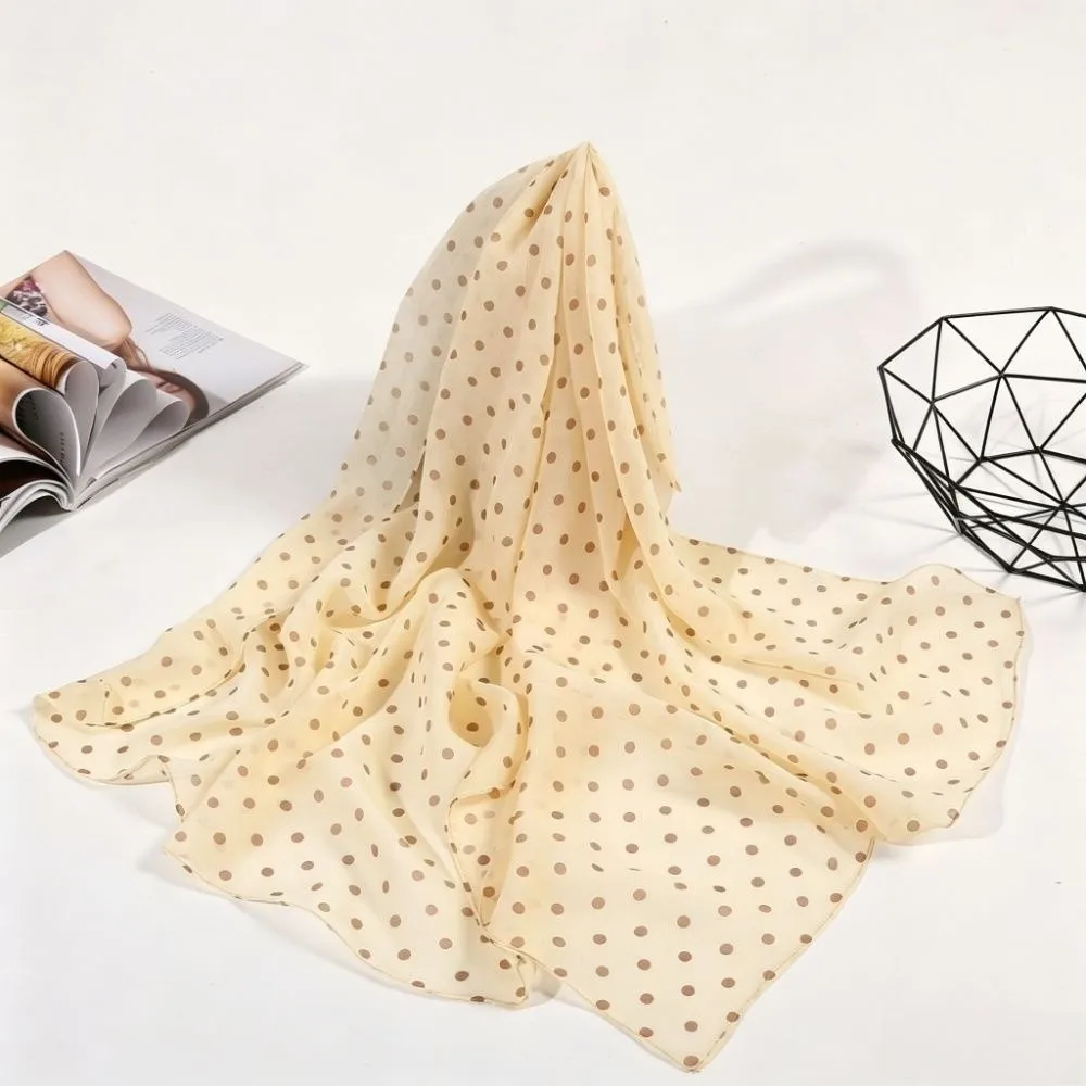 Transparent Polka Dots Printed Scarf Breathable Lightweight Sun Protection Shawl Boho Thin Chiffon Long Beach Silk Scarf