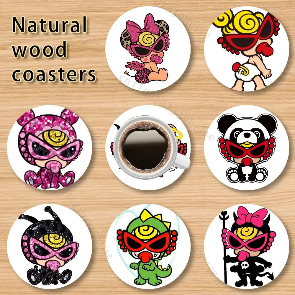 

H-Hysteric Cute M-Mini Wooden Cup Mats Combo Decora Glass Cup Coaster Home Kitchen Decora Gift