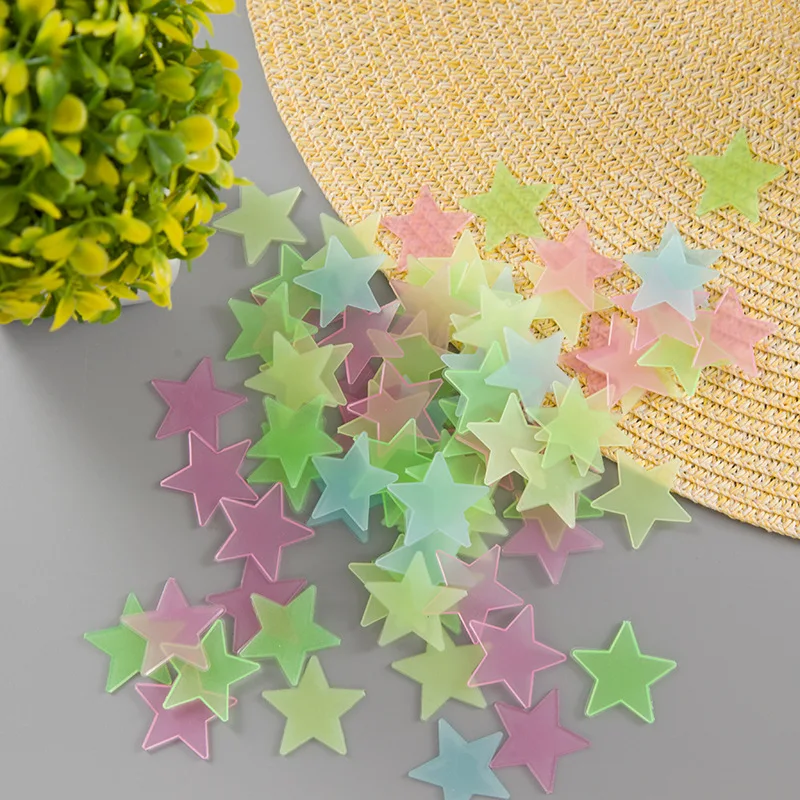 100PCS/LOT Plastic Luminous 3D Stars Wall Sticke Fluorescent Glow In The Dark Decoration For Children Bedroom Ceiling Home Decor