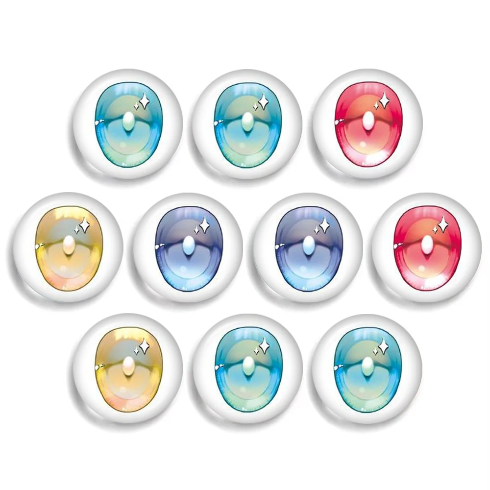10pcs/Set 14mm Cute Pattern Blythe Doll Eyes Chips Suitable Thin Pupil Glass Cabochons Toys Parts DIY Doll Accessories