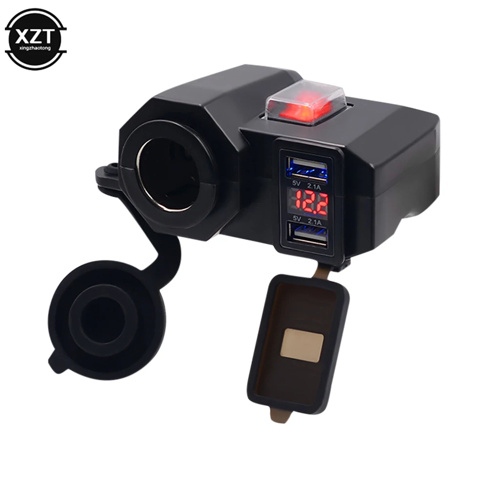 

5V 2.1A Adapter Power Supply Dual USB Port Cigarette Lighter Socket Motorcycle Handlebar Phone Charger Digital Display