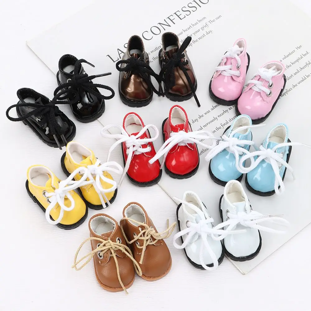 5cm Doll Toy Bright Leather Shoes for 1/6 Doll Toys Accessories Handmade Cute Doll Bandage Shoes Girls Gifts Doll Accessories