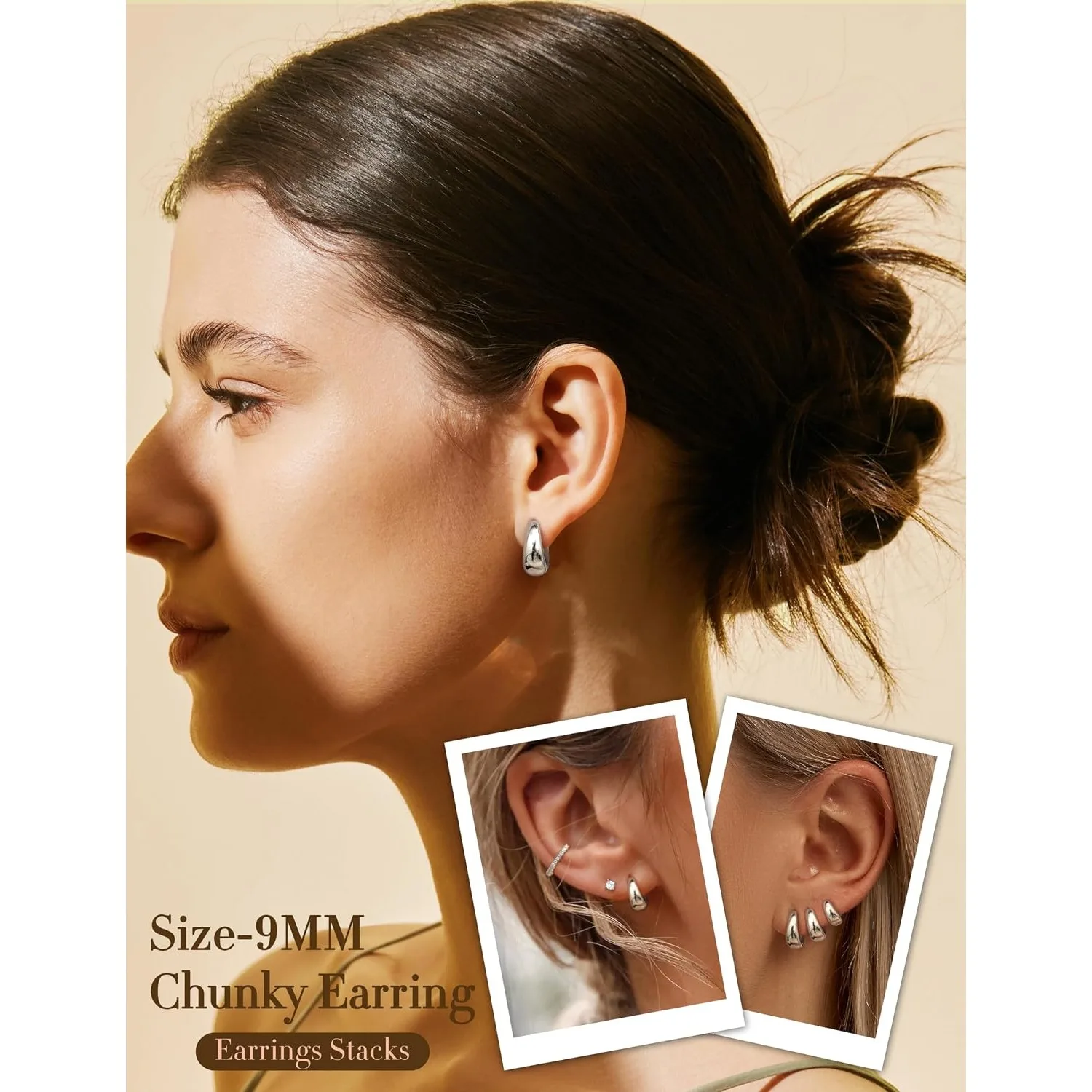 Fansilver Sterling Silver Hoop Earrings for Women Chunky 14K Gold Plated Earring Hypoallergenic Hoop Earring Lightweight Jewelry - view 3