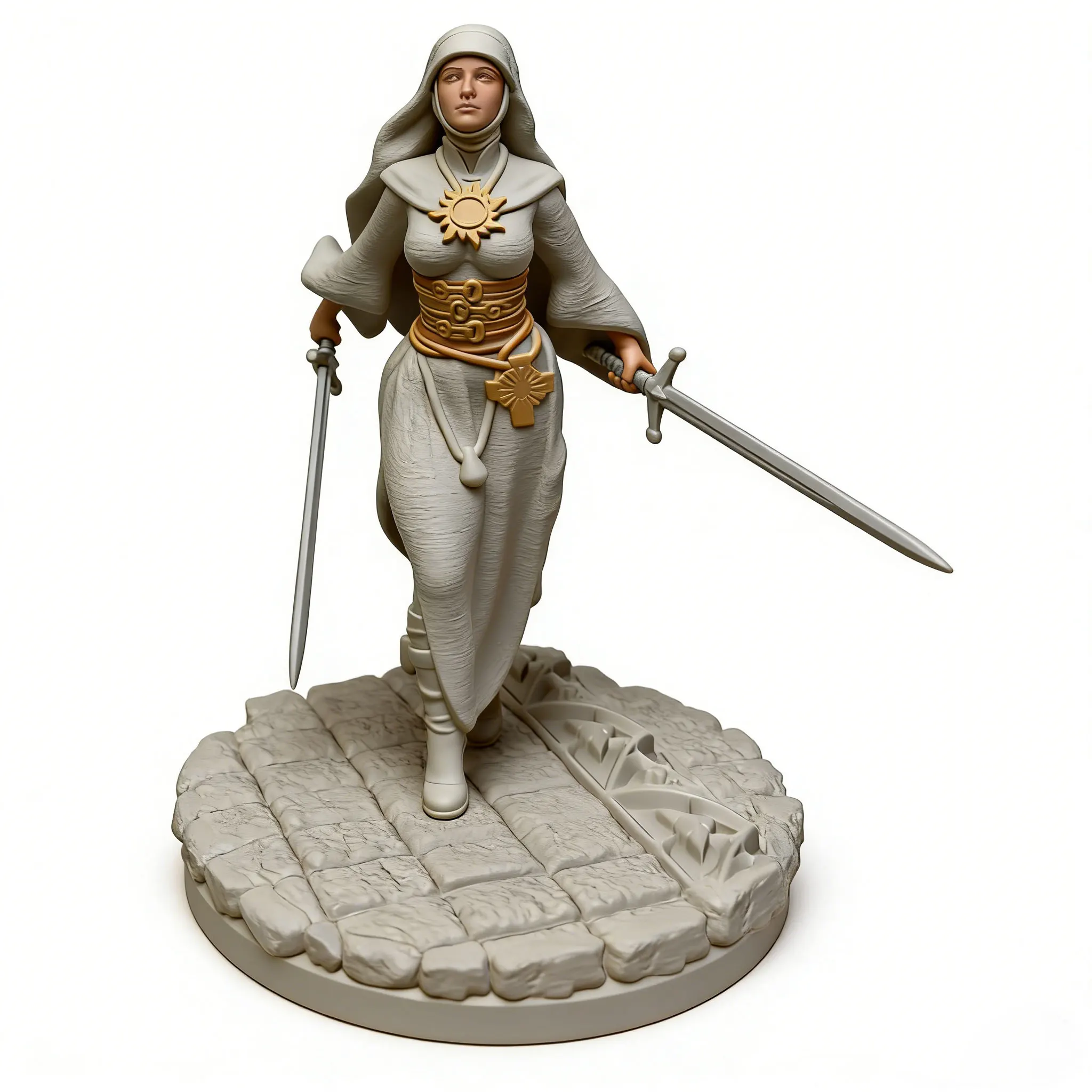 Zweihandiger, schwertgekräuselter Nonne-Krieger 1/24 Miniatur-Harzstatue, 75 mm, handgefertigter Modellbausatz, 3D-gedrucktes, unbemaltes Kunstharzmodell, geeignet für Rollenspiele und