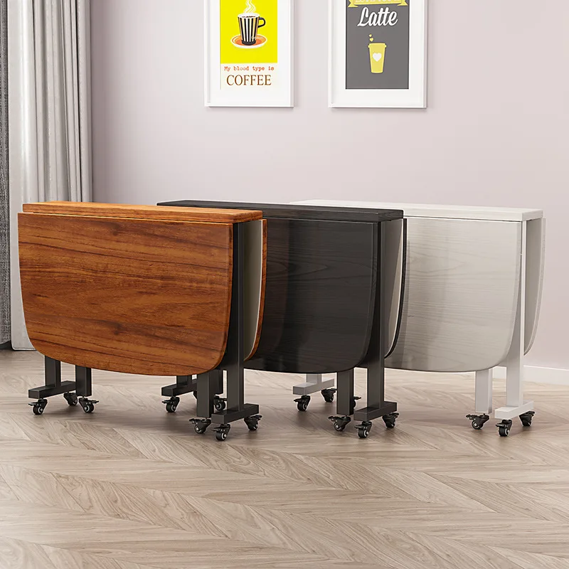 Folding Dining Table Set with Chairs Movable Space Saving Table with Wheels