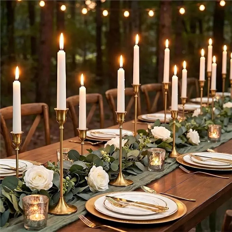 Taper Candles Stand, 12 Pcs Golden Vintage Metal Candlestick Holders For Wedding Tables Centerpiece Decoration Gold
