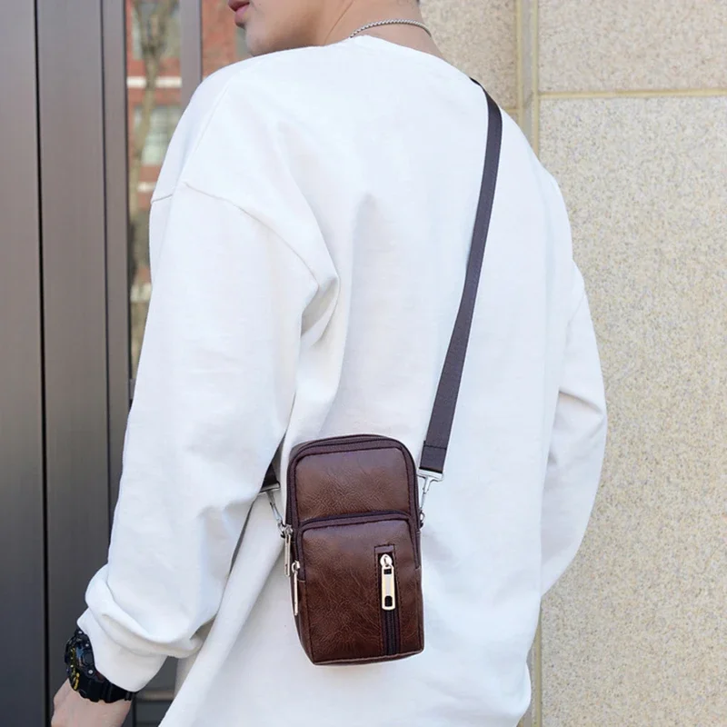 

Popular Men's Shoulder Bag Multi Function Leather Messenger Casual Crossbody Bags High Quality Male Purse Phone Chest Pack