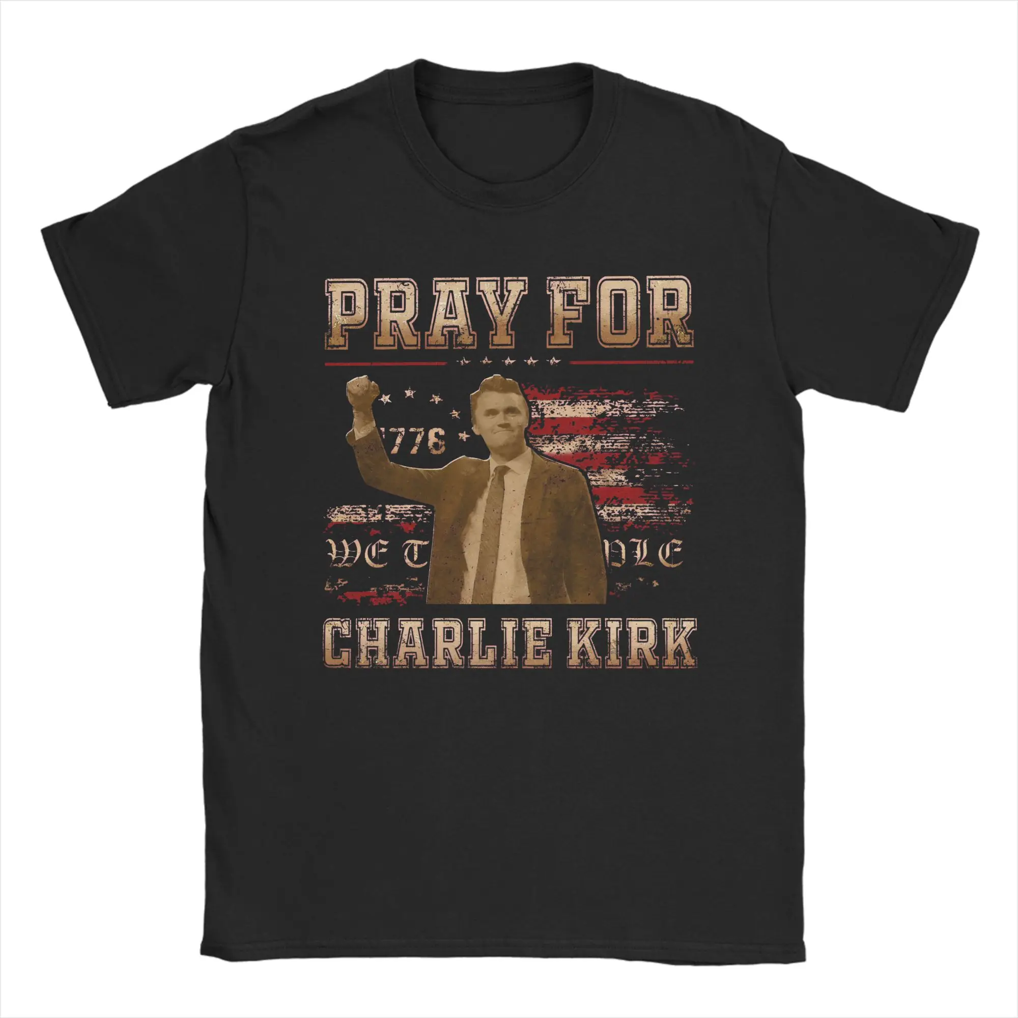 

Leisure Pray for Charlie Kirk Vintage T-Shirts for Men Crewneck Cotton T Shirt Short Sleeve Tee Shirt Printed Tops