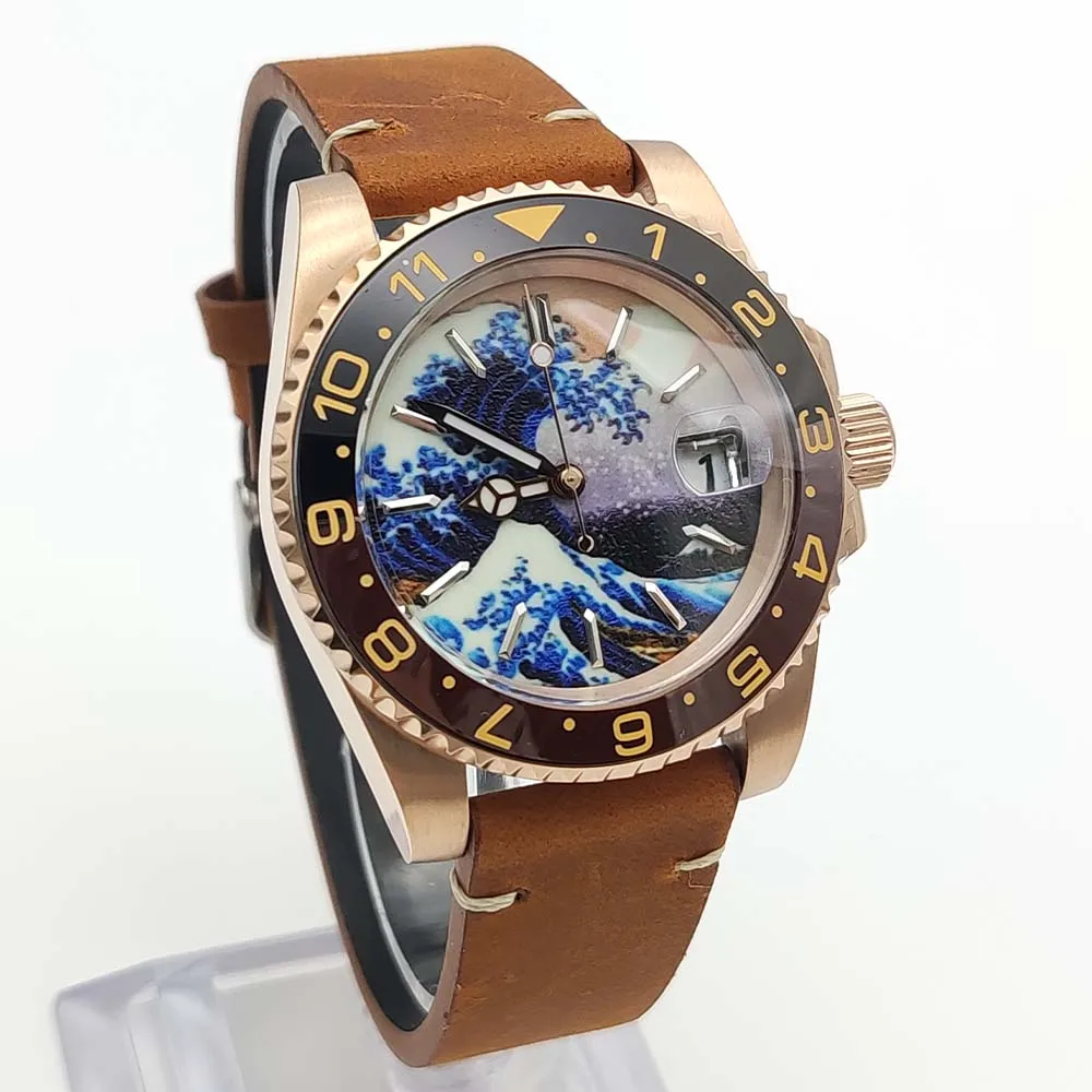 Luxury Kanagawa Luminous Dial Men\'s Watch Rose Gold Case 40mm Aseptic NH35 Self-Winding Movement Sapphire Glass Watch