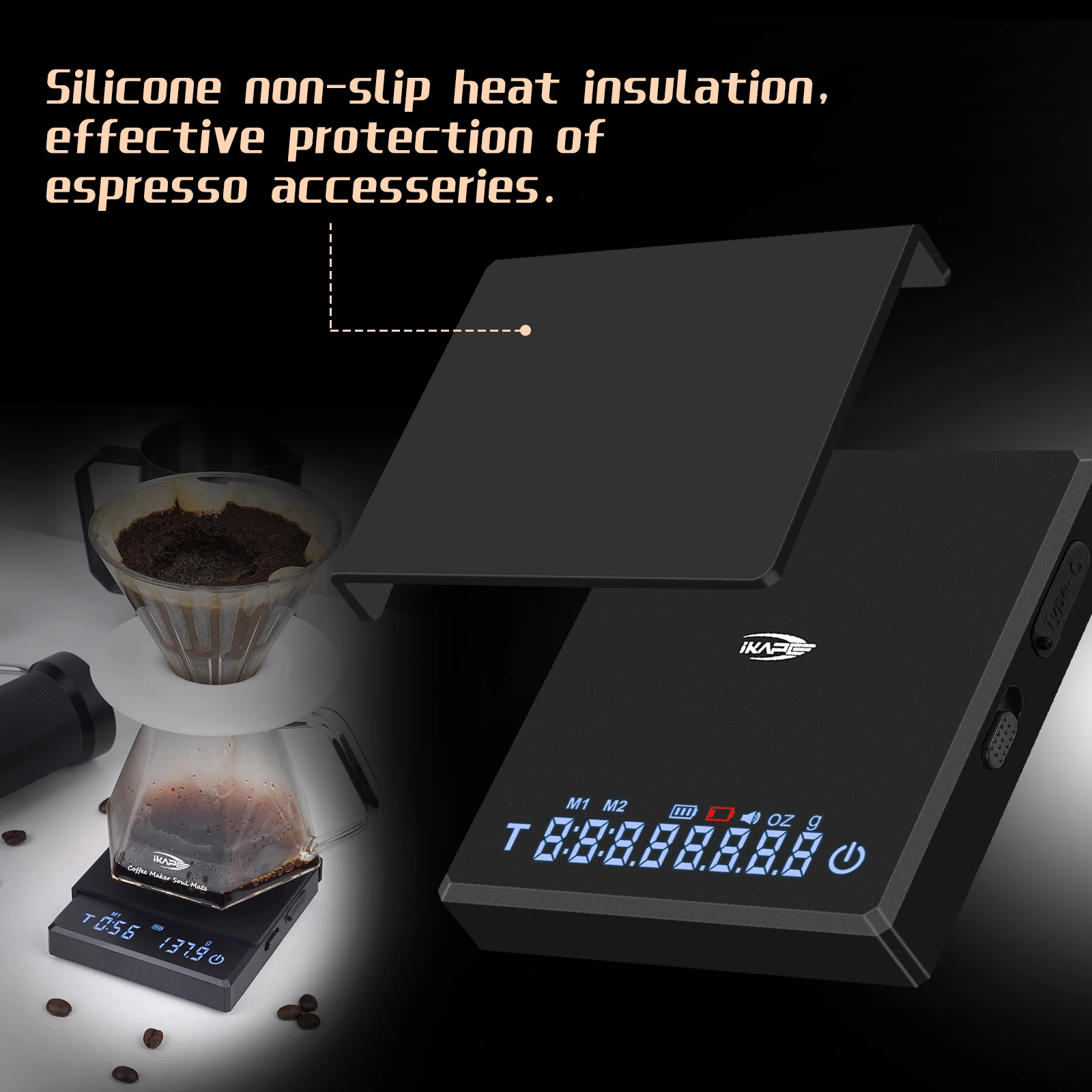 

IKAPE Mini Coffee Scale Digital Timer With Plastic Surface 2kg/0.1g Accuracy Rechargeable LED Scale Usb C Scale Weight White