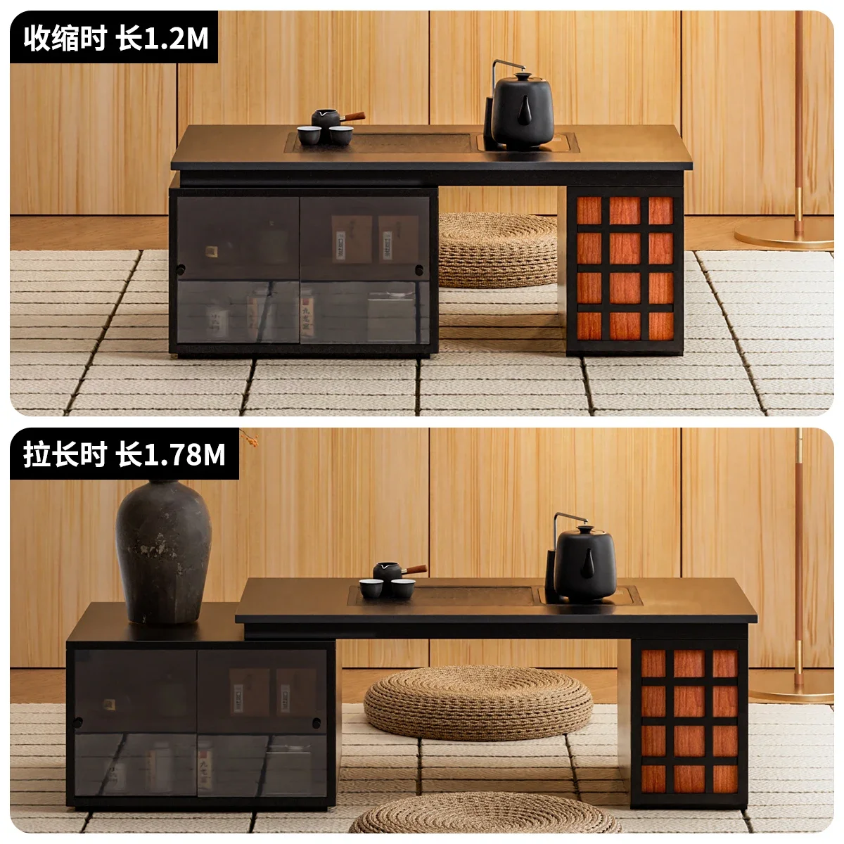Retractable solid wood coffee table, living room home 2025 new tea making integrated small table, sofa edge