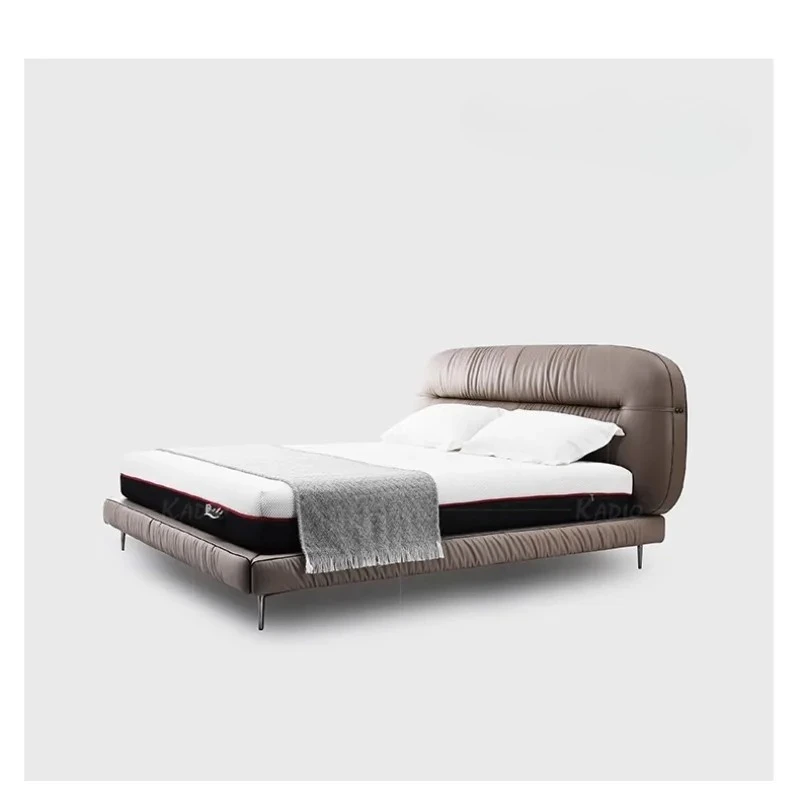 light luxury minimalist/imported first-layer cowhide/modern master bedroom high-end leather double bed