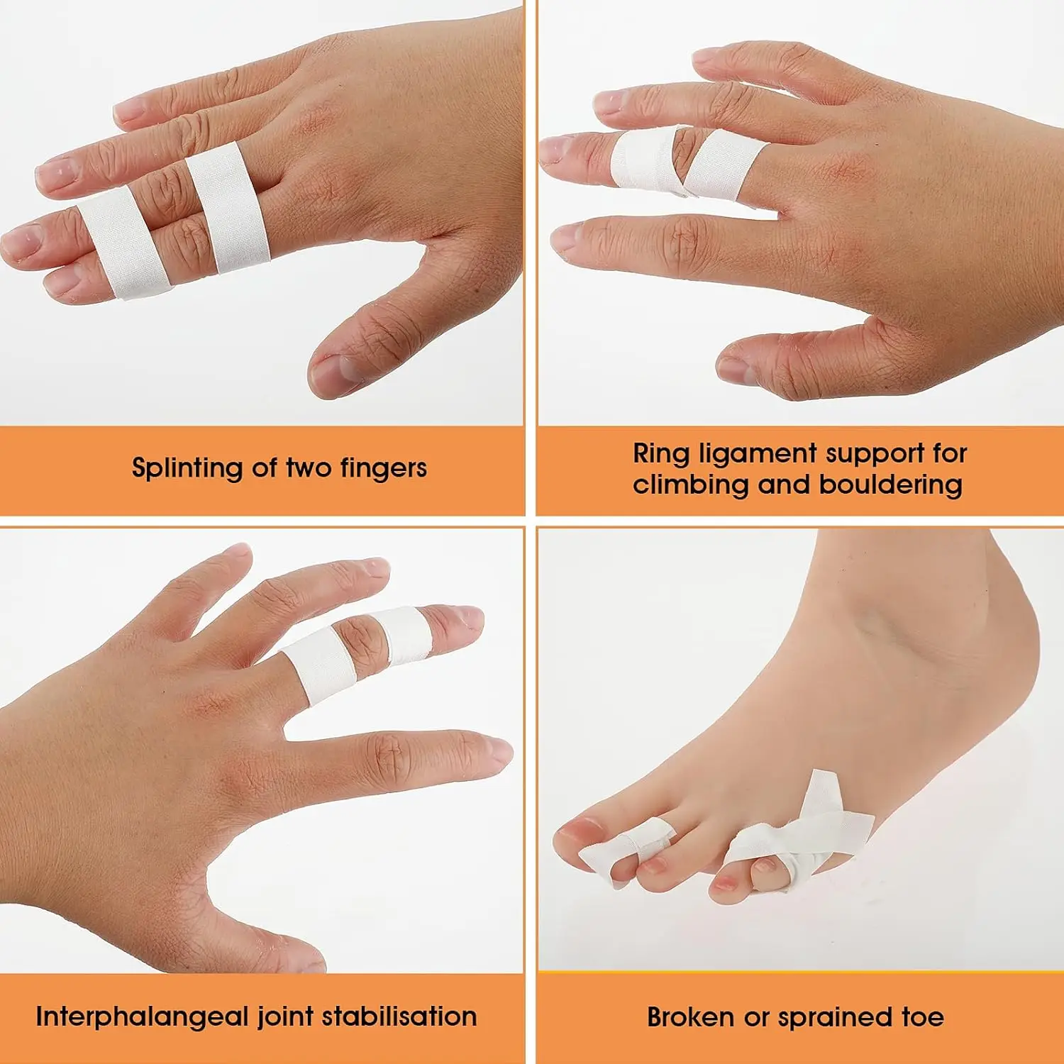 12 Stück atmungsaktive Stoff-Fingertape-Streifen – weiß für Sport-Support-Tape, verwendet zur Vorbeugung von Sportverletzungen, zum Klettern – Detail 2