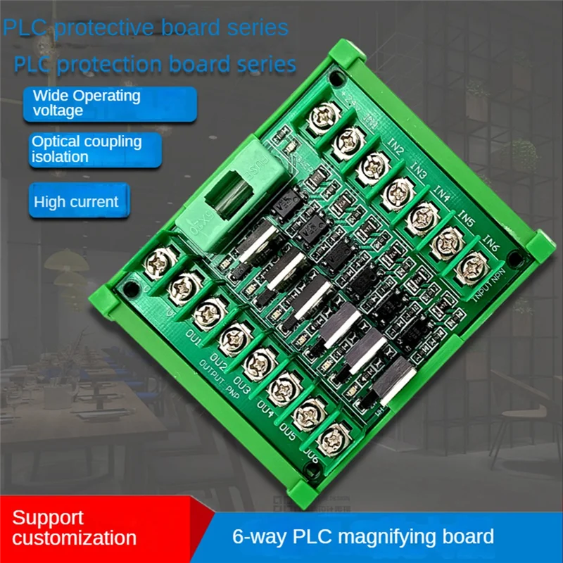 6-kanaals PLC-versterkerkaart Isolatiebord Npn in Pnp uit met modulerek PLC-beschermingskaart