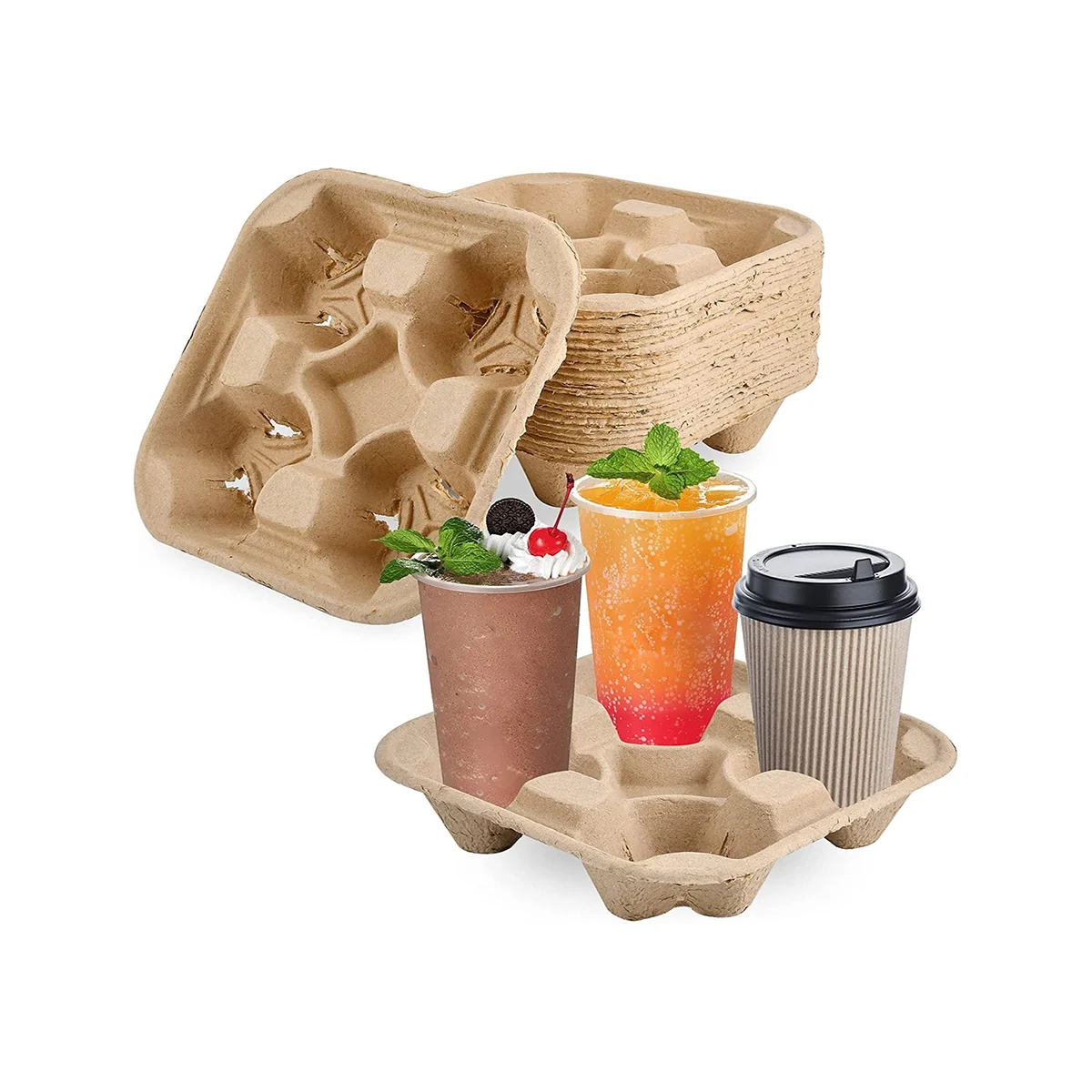 25Pcs 4-Cup Drink Carriers New & Improved - Biodegradable, Premium -Friendly Drink Carriers in Bulk for Restaurants