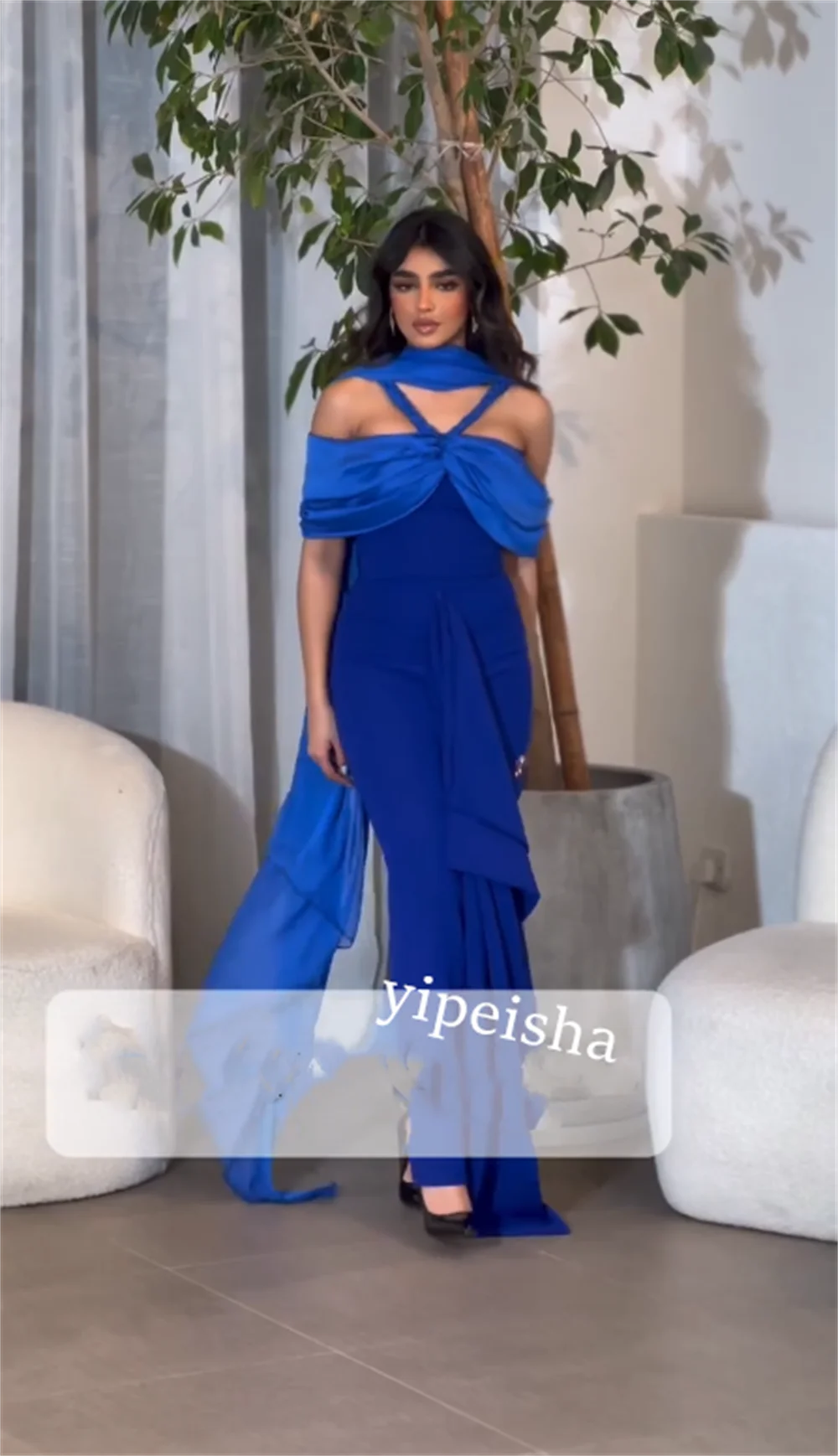 Vestido de baile chiffon com coluna Halter, Vestido de noite para festa, Ocasião personalizada, Vestidos longos para a Arábia Saudita