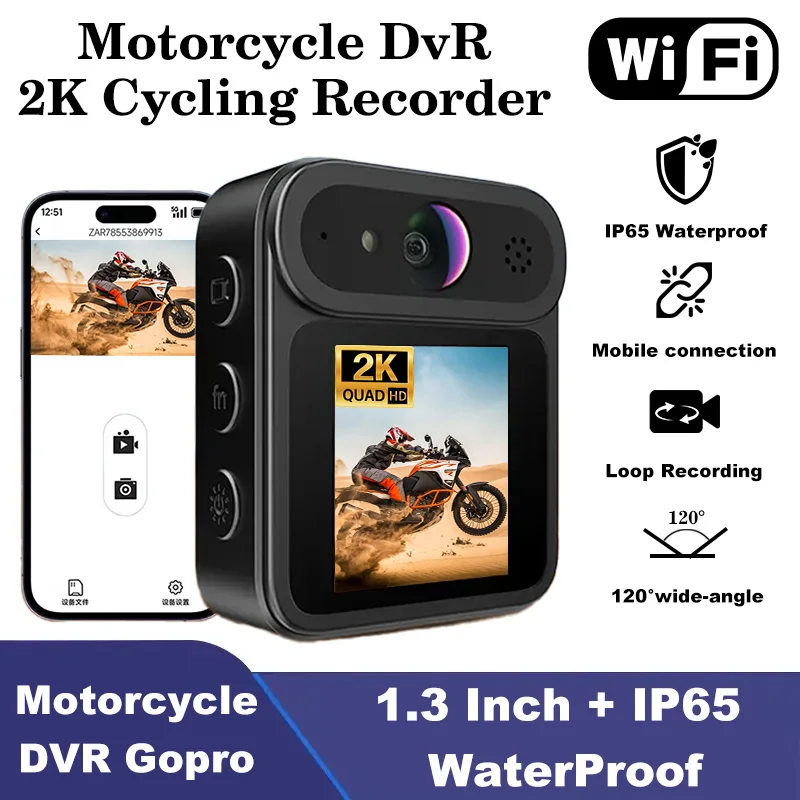 

2K Motorcycle Dash Cam, WiFi APP Control, Waterproof, Night Vision, Loop Recording, for Riding & Law Enforcement