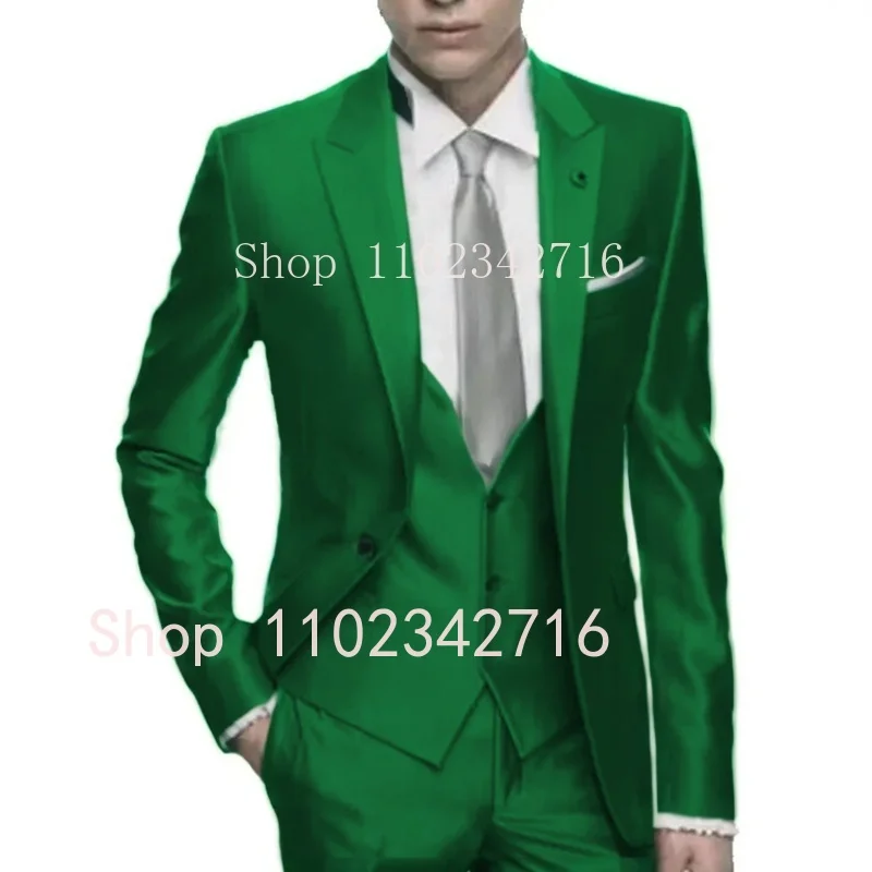 Silver Grey Satin Men Suit Slim Set Formal Wedding Skinny Stylish Male Blazer P… - Image 4