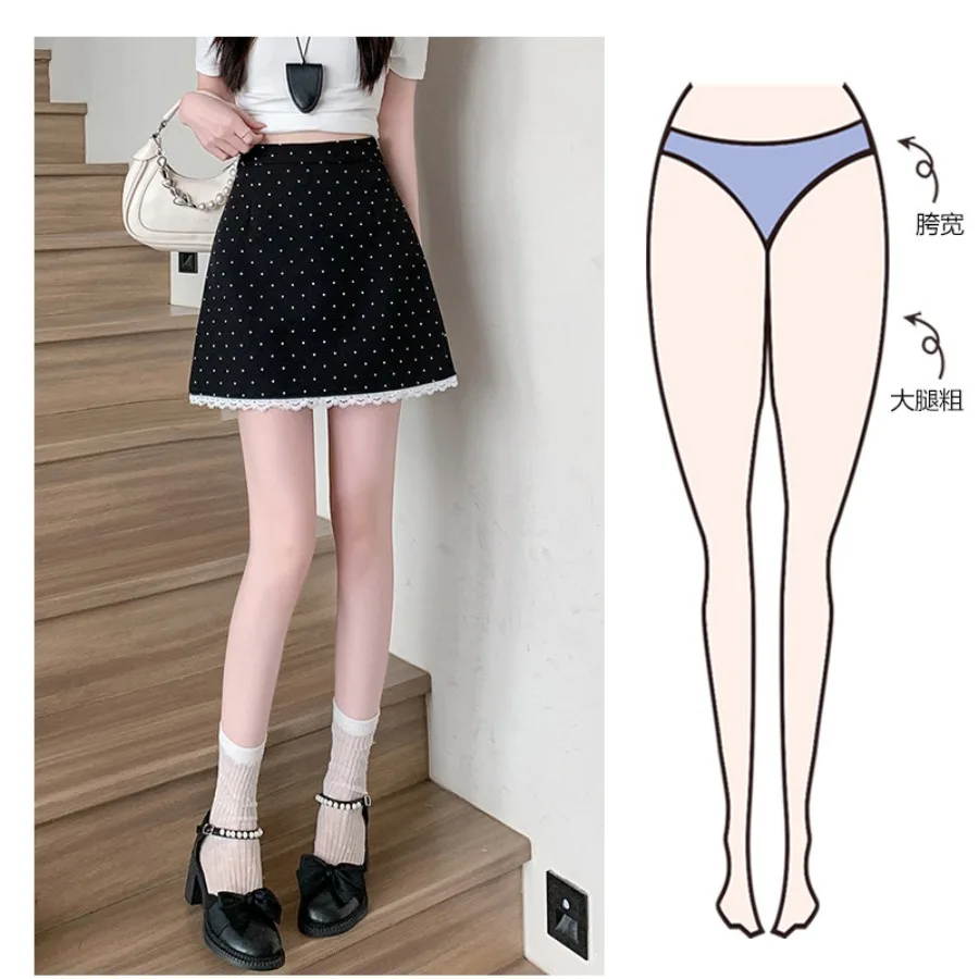 

【HOT】Suit polka dot skirt women's new spring dress lace short skirt A-line skirt high waist pocket hip skirt skirt skirt