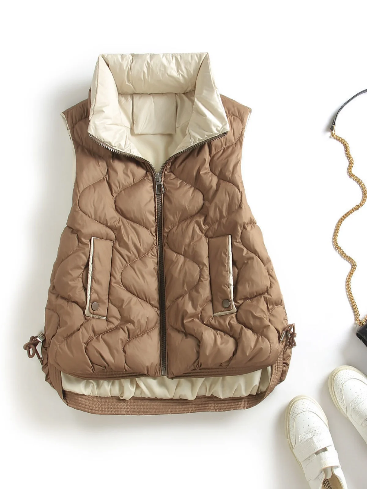 Thiened col montant chaud femmes gilet 2025 nouveau Sle couleur Blo grande taille vers le bas coton gilet fermeture à glissière couleur Pure