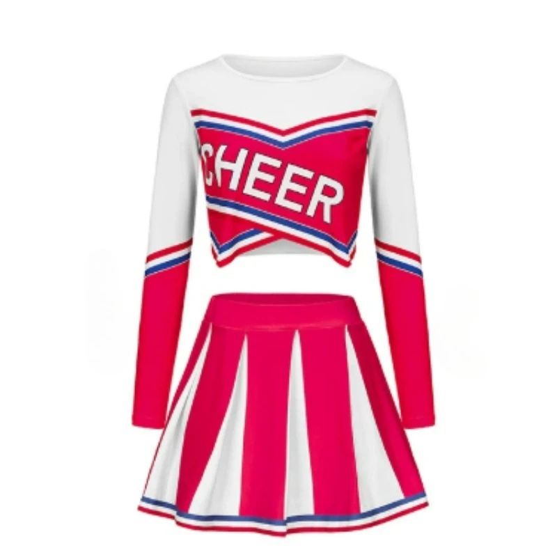 طقم تنورة بأكمام طويلة للفتيات للتشجيع، ملابس رياضية لطيفة للأطفال من بوم بومس، ملابس حفلات العودة إلى موسم المدرسة #3