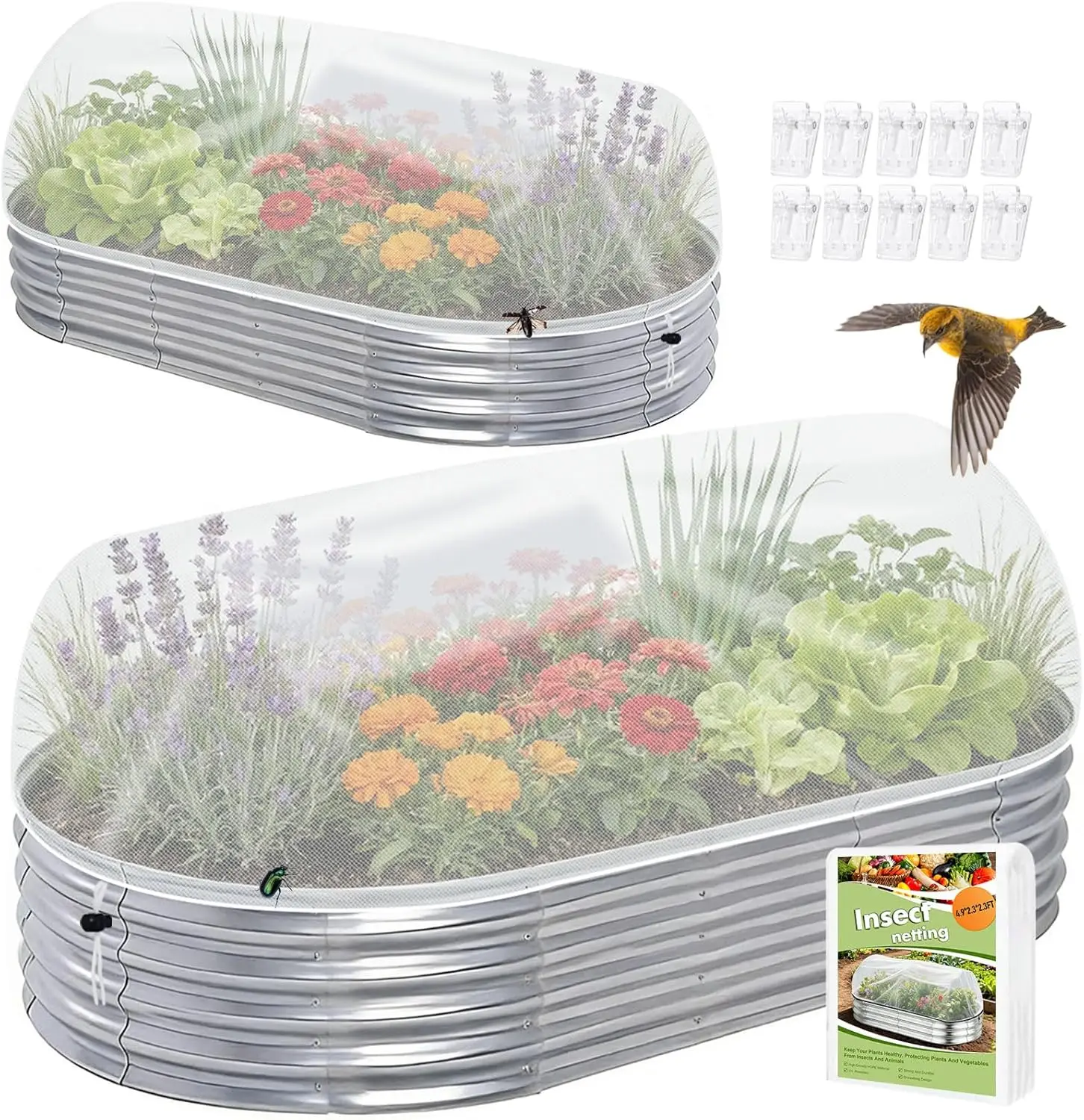 

Комплект из 2 штук: Сетка для сада 8.5×4.2×2.3 фута для приподнятых грядок – Защитная сетка от птиц и вредителей для приподнятых ящиков для растений, сетка от вредителей